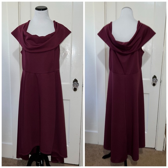 Boohoo plus double layer midi dress in burgundy women’s size 16 - Picture 2 of 3
